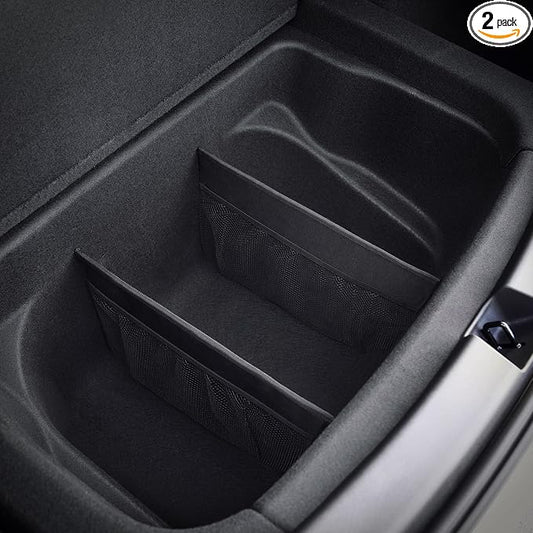 KMMOTORS Sub Trunk Divider of under-floor Compatible for Model Y, Model 3 (2017-2023) – Hidden Trunk Organizer – Dividers with Mesh Pockets for Storage Separation (Set of 2)