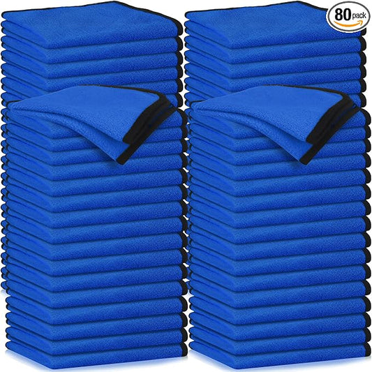 Tallew 80 Pcs Blue Microfiber Towels: 16"x16" Microfiber Drying Towels Bulk Micro Fiber Car Cleaning Cloth for Cars Drying Washing Polishing Cleaning Household Supplies