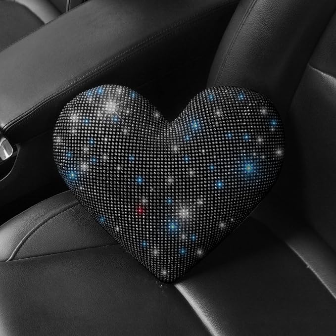 Car Headrest Neck Pillows Rhinestone Automobile Headrest Cover Car Headrest Neck Pillow for Driving with Bling Bling Crystal Car Accessories for Women, Girls and Ladies Black 2 Pieces