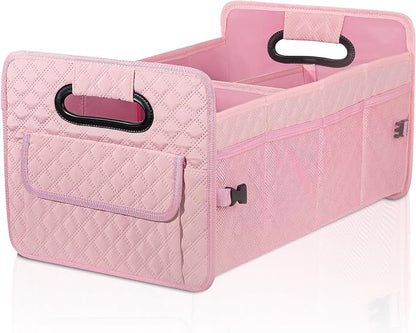JiatuA Car Trunk Organizer for SUV, Car Storage Organizer Collapsible Multi Compartment Container Box, Adjustable Car Accessories for Women/Men, Large Pink