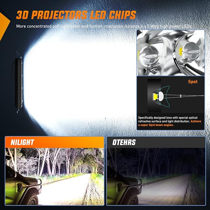 Nilight Led Pods 7 Inch 30W Super Slim Spot LED Light Bar Off Road Lights Driving Fog Lights with 16AWG Wiring Harness Kit-2 Leads for Van Camper Car Pickup Golf Cart ATV UTV SUV Truck Boat 4x4
