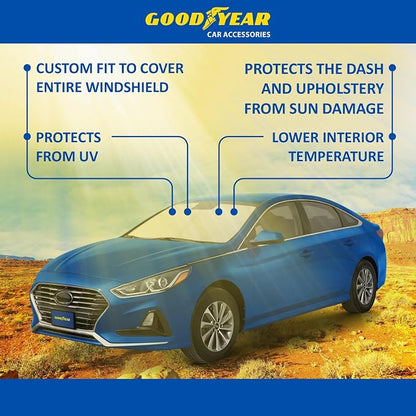 Goodyear Foldable Windshield Sunshade for Hyundai Sonata 2016-2019, Car Accessories, Sunshade Cover, Sun Shade Car Windshield, Window Sun Blocker - GY008273