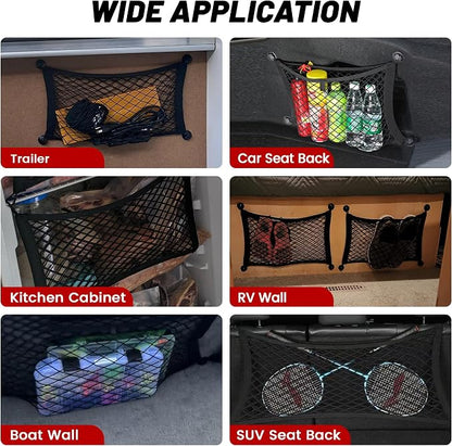 RED WOLF 2 Pcs Small Cargo Net Pocket Elastic Mesh Netting Car Mesh Pouch for Trunk RV Boats Home Cargo Storage with Screws and Hooks (17.7'' x 9.8'')