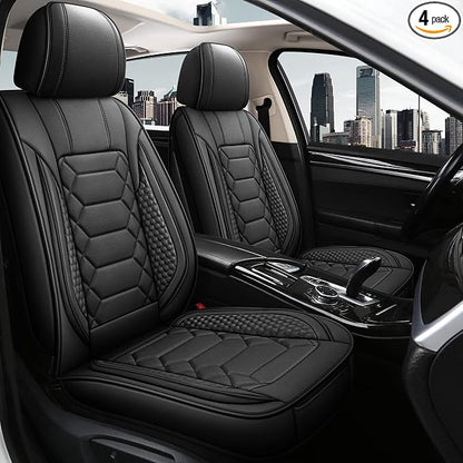 HAIYAOTIMES Leather Car Seat Covers Full Set, Waterproof Faux Leather Seat Covers for Cars, Non-Slip Car Interior Covers Universal Fit for Most Cars Sedans Trucks SUVs, Black