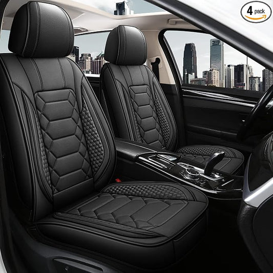 HAIYAOTIMES Leather Car Seat Covers Full Set, Waterproof Faux Leather Seat Covers for Cars, Non-Slip Car Interior Covers Universal Fit for Most Cars Sedans Trucks SUVs, Black