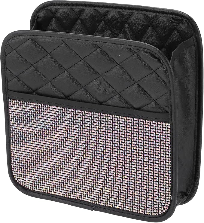1 Pcs Universal Car Trash Can Hanging 10.2" Length 3.5" Width 10.2" Height Trash Bin Multicolor Faux Leather Rhinestone