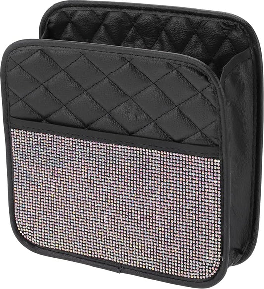 1 Pcs Universal Car Trash Can Hanging 10.2" Length 3.5" Width 10.2" Height Trash Bin Multicolor Faux Leather Rhinestone