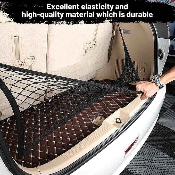 Elastic Cargo Net for SUV, Net Stretchable 31.2" x 24" Stretch to 62.4" x 48", Rear Trunk Bed Netting Cover, Fixing Hooks D-Rings Luggage Cover