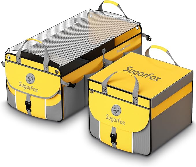 SugarFox Car Trunk Organizer for SUV - 63L+26L Modular Storage, Heavy-Duty, Foldable Waterproof, Soft & Hard Covers, Non-Slip, Multi-Compartment, Yellow M006