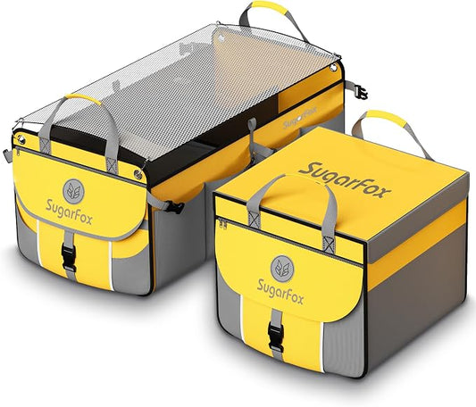 SugarFox Car Trunk Organizer for SUV - 63L+26L Modular Storage, Heavy-Duty, Foldable Waterproof, Soft & Hard Covers, Non-Slip, Multi-Compartment, Yellow M006
