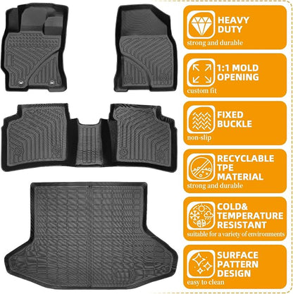 Floor Mats for Toyota Prius 2004-2007 2008 2009, Custom Fit for 2nd Gen Prius, TPE Non-Slip Waterproof Front & 2nd Row & Cargo Liner Car Accessories