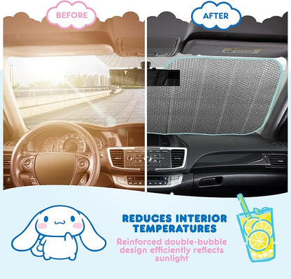 Carbella Cinnamoroll Car Windshield Sun Shade, Official Sanrio Accordion Style Sunshade for Car Window, Cute Kawaii Car Sun Shade Windshield, Cinnamoroll Car Accessories for Women (Lemon Chill)