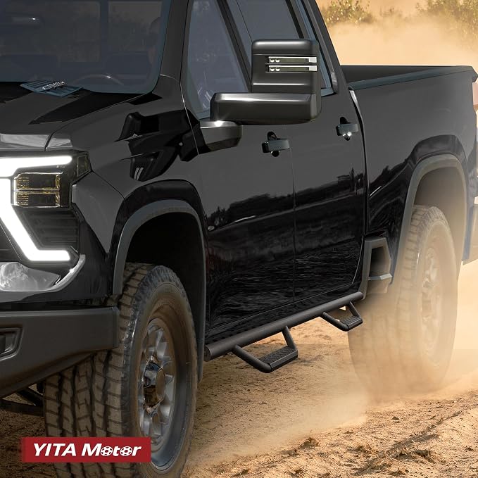 YITAMOTOR Drop Running Boards Compatible with 2019-2026 Chevy Silverado/GMC Sierra 1500 Crew Cab, 2020-2026 2500HD 3500HD Crew Cab Carbon Steel Side Steps Nerf Bars Rails(Excl. 2019 1500 LD)