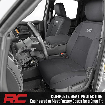 Rough Country Neoprene Seat Covers for Dodge Ram (2019-2024) - UV & Water Resistant, Foam Padded Truck Seat Covers - Full Set, Black, Front & Rear
