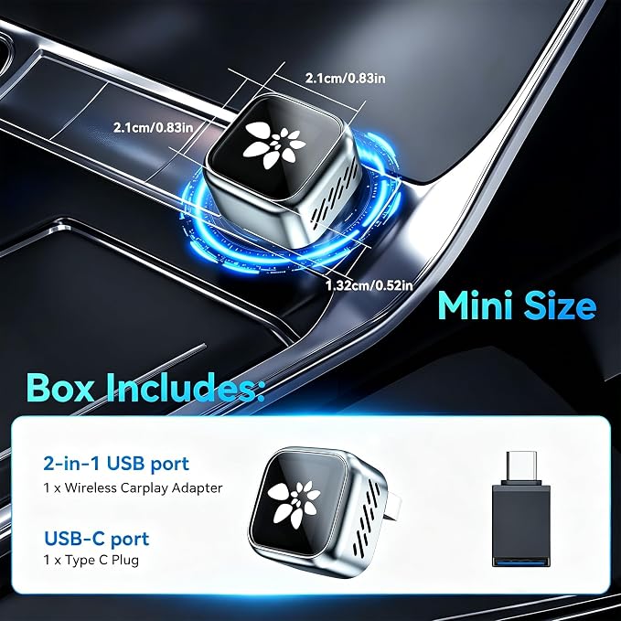 2026 Wireless CarPlay Adapter for iPhone & Android, 3 Second Auto Stable Connection，Zero Latency, Plug & Play for 2016+ Cars with USB-A USB-C Ports