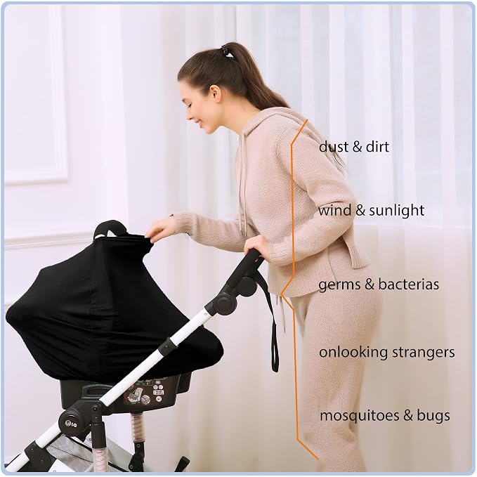 Car Seat Covers for Babies - Multi- use Nursing Carseat Canopy, Breastfeeding Covers, Baby Shower Gifts for Boys and Girls (Pure Black)
