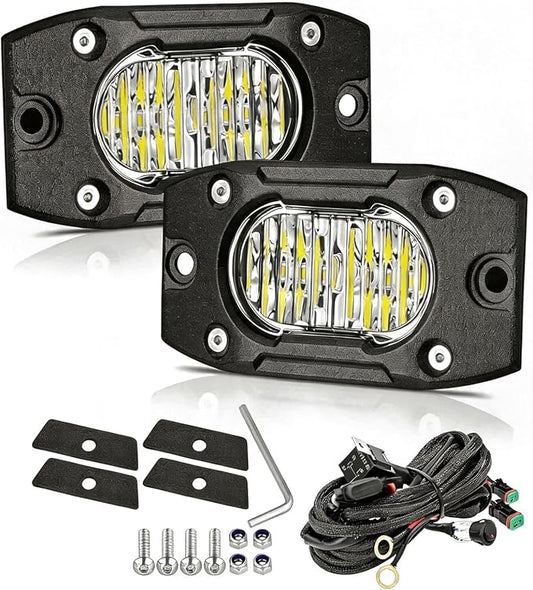 2PCS 4 Inch Flush Mount LED Pods 40W CREE LED Fog Light | Rear Bumper Mount Lights Pods with DT Wiring Harness Kit Flood Beam Off Road Light Bar Pods for Truck SUV UTV ATV