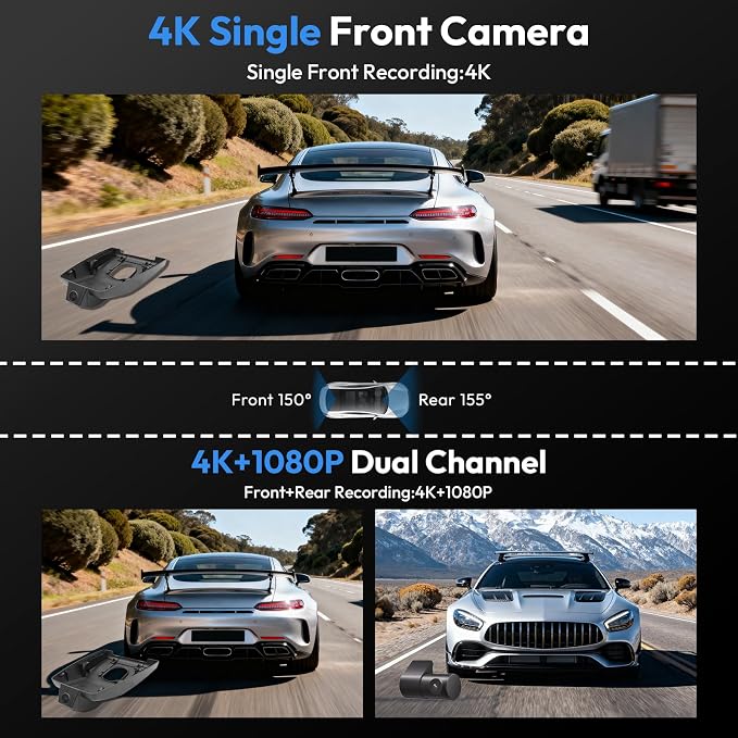 Front 4K & Rear 1080P Dash Cam for Toyota RAV4 2019-2021 LE Limited Premium XLE TRD Hybrid & RAV4 Prime 2021-2024 (Model A)(No Vent Hole),OEM-Style,Loop Recording,WiFi & App,128G Card
