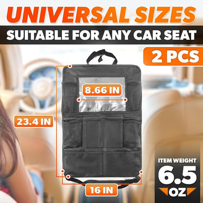 2 Pcs Backseat Car Organizer - Travel-Ready 23.4x16" Back Seat Car Organizer with 9 Large Pockets & Clear Tablet Holder, Made of Reliable Polyester with Long and Strong Straps - Easy to Attach & Clean