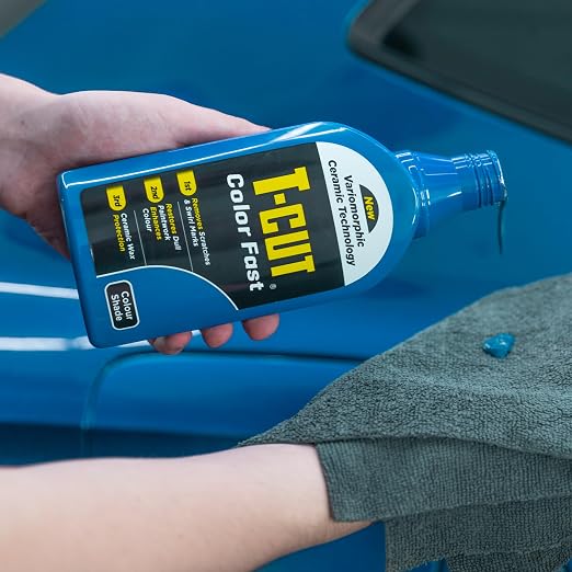 T-Cut Color Fast 3-in-1 Paint Restorer, Mid Blue - Scratch Remover, Ceramic Car Wax & Color Enhancer - Removes Swirls & Oxidation, 17 oz