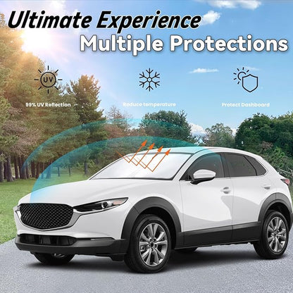 Windshield Sun Shade for Mazda CX-30 2019-2025 2026, Car Front Window Sunshade with 240T Sun Visor Protector Blocks UV Rays Heat Sun Shield Accessories (Mazda CX30)