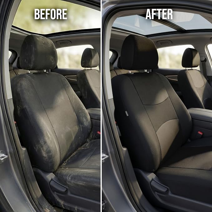 FH Group Bright Flat Cloth Full Set Automotive Seat Covers Front Set and Rear Solid Bench Black Seat Covers w. Gift Universal Fit Interior Accessories for Cars Trucks and SUVs