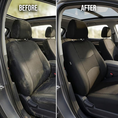 FH Group Bright Flat Cloth Full Set Automotive Seat Covers Front Set and Rear Solid Bench Black Seat Covers w. Gift Universal Fit Interior Accessories for Cars Trucks and SUVs