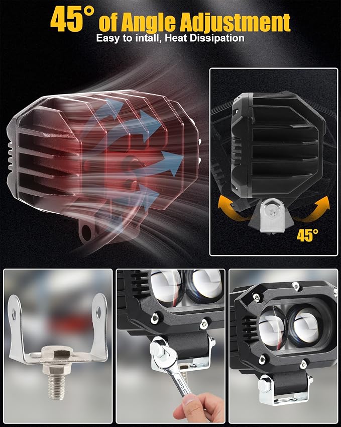 4 Inch LED Pods Driving Lights, 48W Rectangle Offroad Lights Cube Spotlights with Amber&White DRL, 120° Combo Beam 3 Modes LED Auxiliary Lights with Wiring Harness for Trucks SUV ATV UTV Motorcycle
