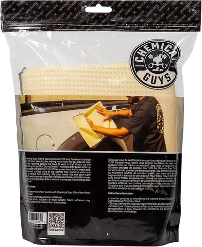 Chemical Guys MIC702 Waffle Weave SUV Microfiber Drying Towel, Great for Cars, Trucks, SUVs, Large Vehicles, Yellow (35"x26")