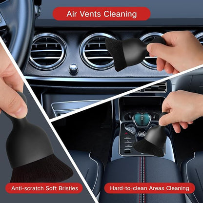 Qydipclin 11pcs Windshield Cleaner Tool, Car Window Cleaning Wash Kit with 6 Reusable Microfiber Pads 2 Spray Bottles and Extendable Handles Auto Glass Wiper Kit, Red