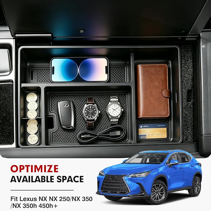 Autorder Center Console Organizer for 2022 2023 2024 2025 2026 Lexus NX NX 250/NX 350/NX 350h 450h+ Accessories Armrest Storage Box Secondary Insert Tray with Anti-Slip Mat