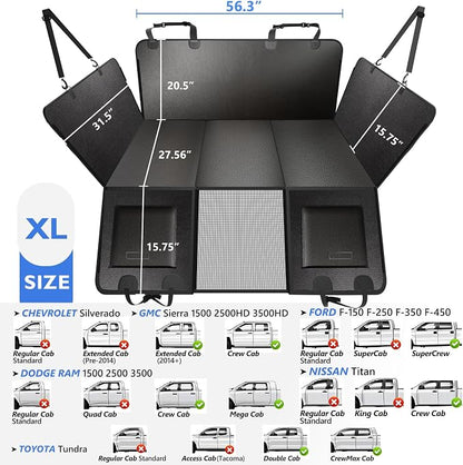 Truck Back Seat Extender for Dogs - Dog Seat Cover Back Seat for Trucks with Hard Bottom, Waterproof Anti Scratch Dog Travel Hammock for F150 RAM Silverado Sierra Tundra, Black