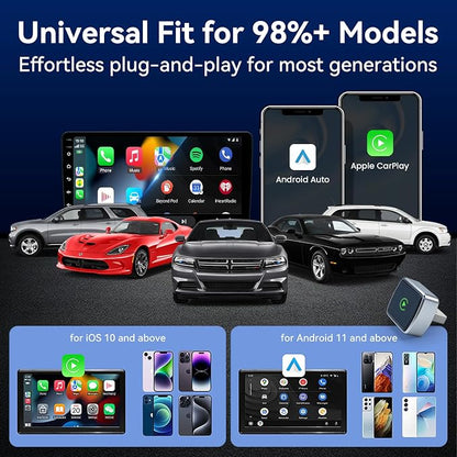 Wireless CarPlay Adapter 2026 Upgrade Mini Design, Bluetooth Plug & Play Converts Wired CarPlay/Android Auto to Wireless - Easy Use Fast Stable Connection for iPhone iOS 10+ & Android 11+
