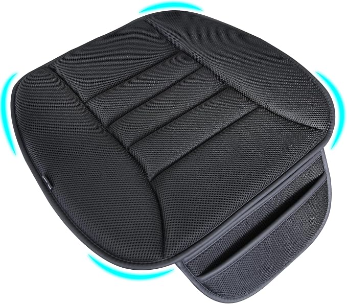 Lofty Aim Premium Car Seat Cushion, Driver Cushion with Comfort Memory Foam & Non-Slip Rubber Bottom, Car Seat Pad Works with 95% of Vehicles and Office Chair or Home (4D Mesh - Black)