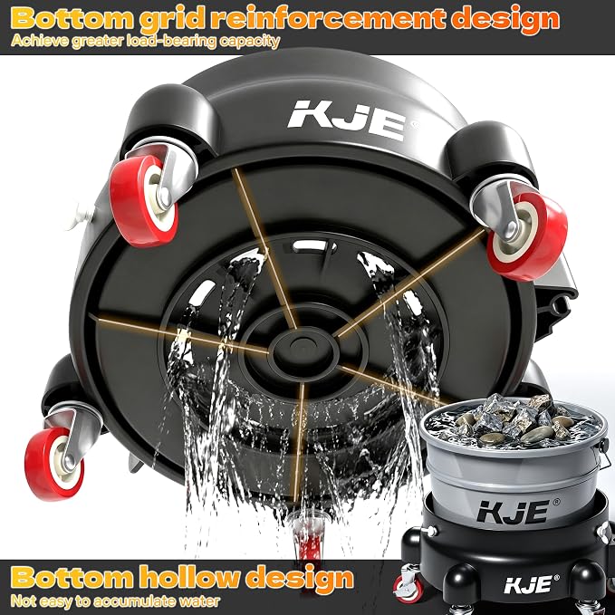 KJE Bucket Dolly with Wheels, 360° Rolling Car Wash Buckets Dolly for Detailing, Rolling Wash Bucket with 5 Wheels and 2 Locking Casters, Compatible with 2.5-7 Gallon Buckets, Supports Up to 300 lbs