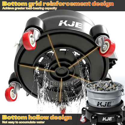 KJE Bucket Dolly with Wheels, 360° Rolling Car Wash Buckets Dolly for Detailing, Rolling Wash Bucket with 5 Wheels and 2 Locking Casters, Compatible with 2.5-7 Gallon Buckets, Supports Up to 300 lbs