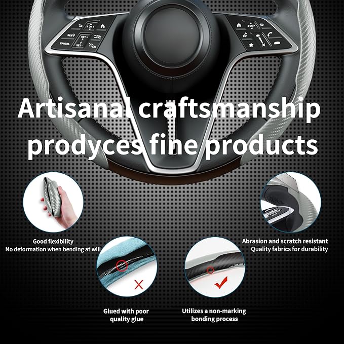 Carbon Fiber Steering Wheel Cover, 2-Piece Set Anti-Skid Comfortable Grip Segmented Butterfly Design, Easy Snap-On Installation Universal Fit 99% Cars, Gray