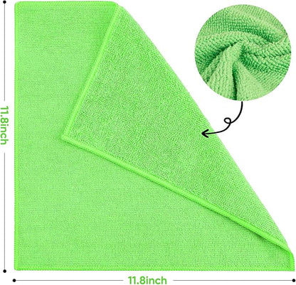 TEAWOO 10 PCS Green Microfiber Cleaning Cloths, Highly Absorbent Microfiber Towels for Car, Kitchen, Bathroom and Household Cleaning, 11.8" X11.8