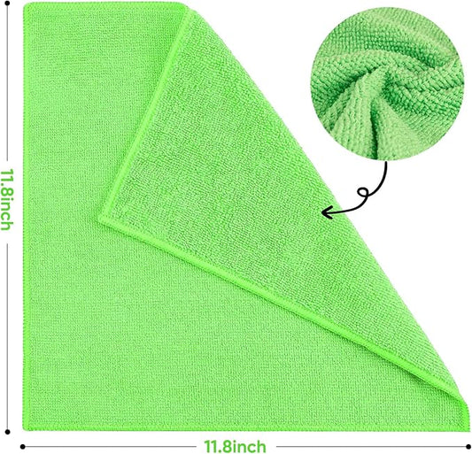 TEAWOO 10 PCS Green Microfiber Cleaning Cloths, Highly Absorbent Microfiber Towels for Car, Kitchen, Bathroom and Household Cleaning, 11.8" X11.8