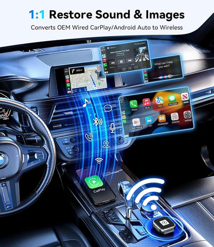 Wireless CarPlay Adapter & Android Auto, Wired to Wireless Carplay Adapter for Apple iPhone & Android, Mini USB Design with Type-C Extension, Plug and Play, No Latency & Auto-Reconnect, 2026 Upgraded