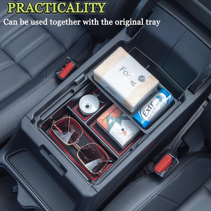 PIMCAR Center Console Organizer for 2023 2024 2025 2026 Honda CR-V LX/EX/EXL/Sport/Sport-L/Sport Touring Hybrid ABS Plastic Material Armrest Box Insert Tray Accessories-Red Trim