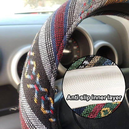 Boho Steering Wheel Cover for Women Men Baja Blanket Enthic Car Steering Wheel Cover Ethnic Car SUV Wheel Protector, Breathable, Anti-Slip, Odorless, Universal Fit 14.5-15 Inch