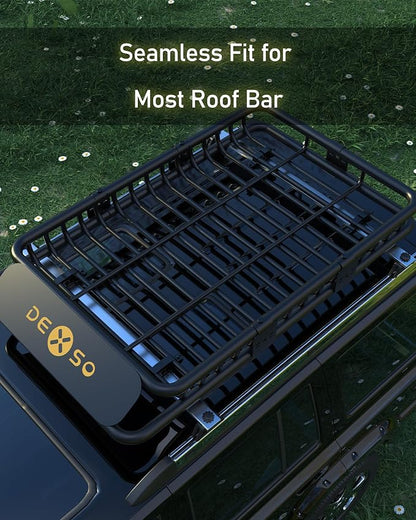 DEXSO 64" x 39" Universal Roof Rack Basket with Cargo Net, 200 Lbs Capacity Rooftop Cargo Carrier Basket with Extension Heavy Duty Luggage Holder Rack for SUVs, Trucks, Vehicles