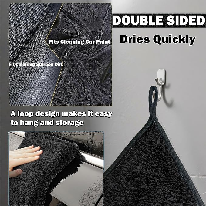 Car Drying Towel (36"x 24"/3ft x 2ft), 2 Pack Ultra Absorbent Microfiber Drying Towels for Cars, Leave No Streaks, Scratches or Water Spots, Extra Large Drying Towels Car Detailing for Cars