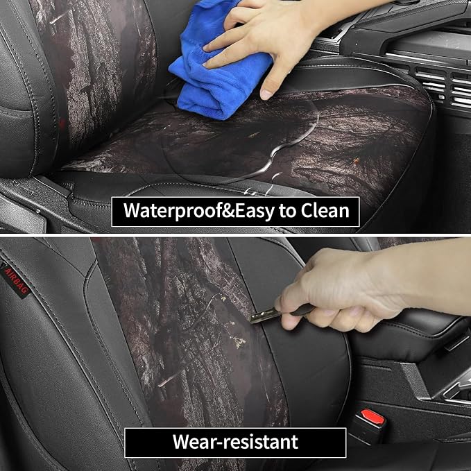 EKR Tacoma Seat Covers Custom Fit for Toyota Tacoma 2016 2017 2018 2019 2020 2021 2022 2023 Double Cab/Crew Cab -Truck Seat Covers for Car Full Set,Faux Leather(Black/Woodland Camo)