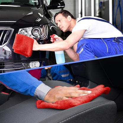 12 Pack Microfiber Applicator Pad Microfiber Sponge for Car Include Round Wax Microfiber Applicator Rectangle Car Drying Towel Exterior Auto Detailing Kit for Cleaning (Red)
