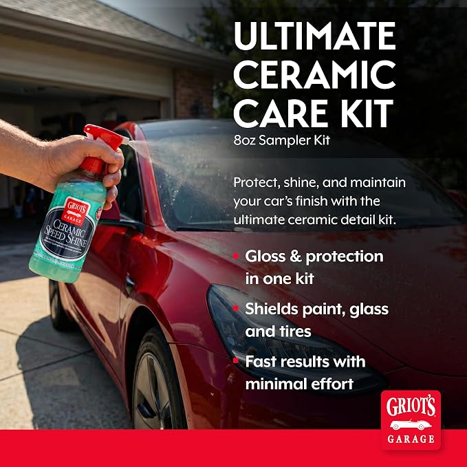 Griot's Garage Ultimate Ceramic Detail Kit for Car Detailing, Includes 8oz Bottles of Ceramic 3-in-1 Wax, Speed Shine Detailer, Tire Dressing, Glass Cleaner, and Vinyl and Rubber Protectant, 11606
