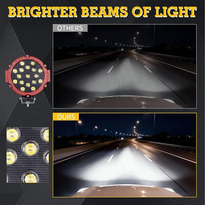 Round Off Road Led Lights 7 Inch 51W 2pcs Round Spot Light Off Road Driving Work Lamp Bumper Roof Fog Lights Fit for Jeep, ATV, SUV, Truck, Hunters (Red)