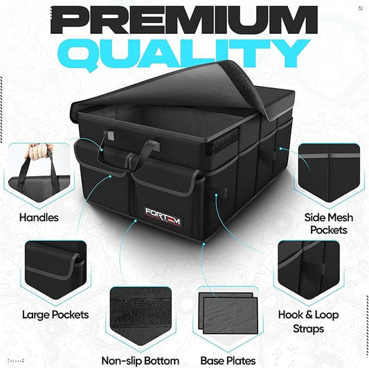 FORTEM Trunk Organizer For SUV Car Trunk Organizer, Foldable Storage, Car Accessories for Women Men, Collapsible Bag, 600D Oxford, Non Slip Bottom, Straps, Soft Cover (45L)