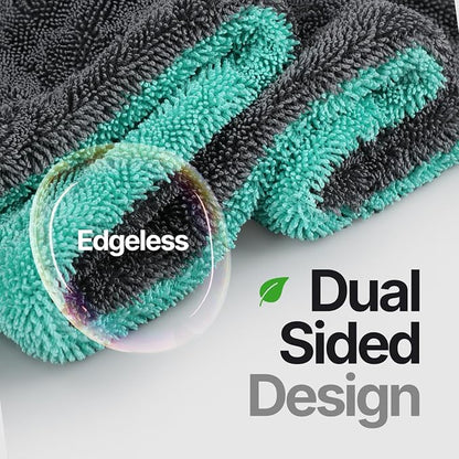 Crystal Clean 1300GSM Microfiber Towels for Cars – XL Drying Towel with Double Twisted Loop, Professional Detailing Towel Car Detailers - Quick Dry, Paint Safe & Swirl-Free (2 Pack Green)